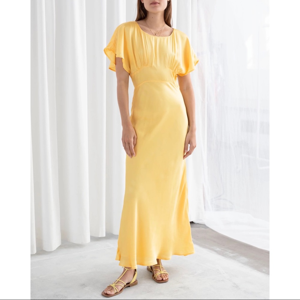 NWT &OtherStories Yellow Gathered Satin Maxi Dress